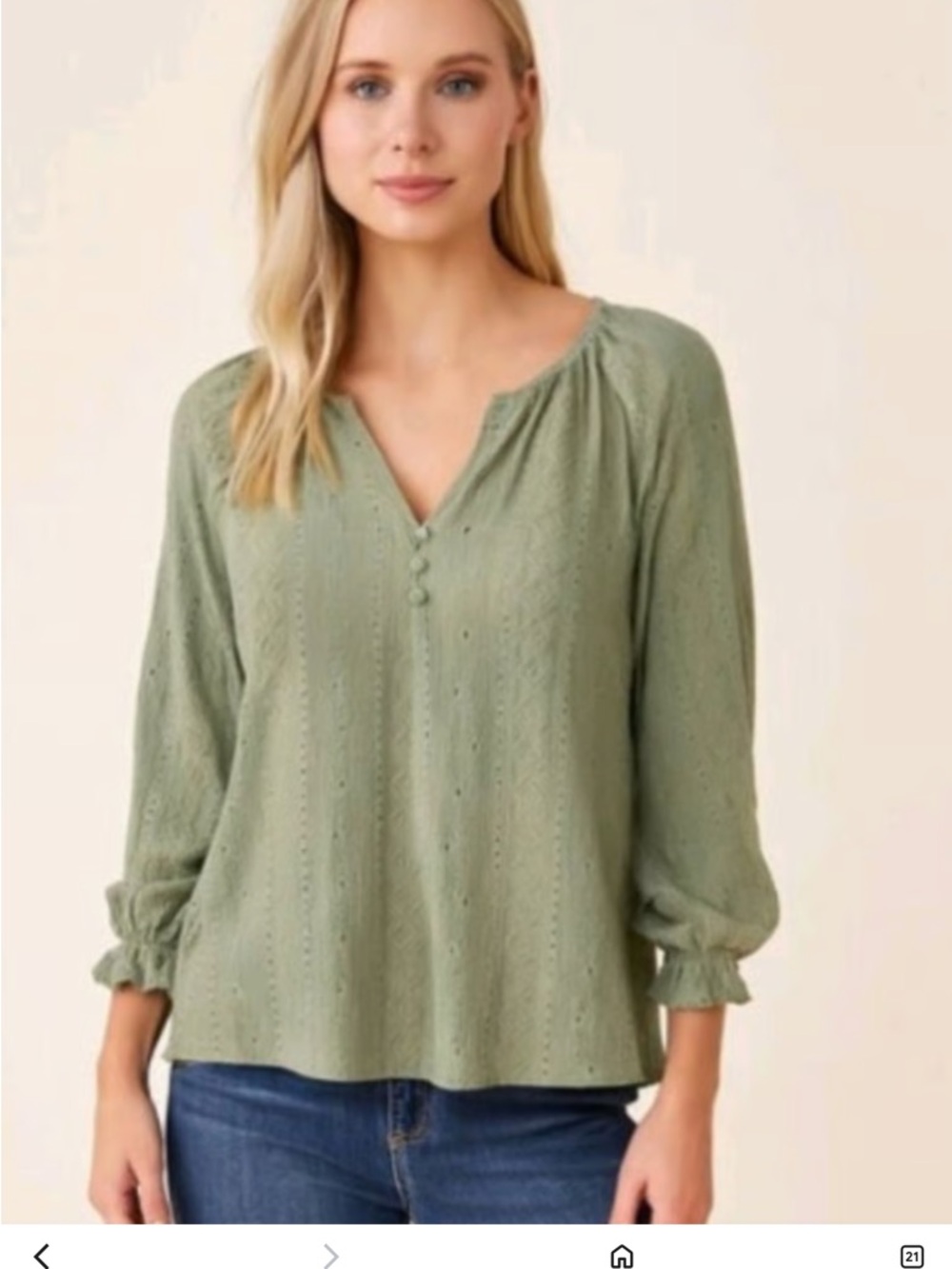 Frye Light Green Eyelet Peasant Blouse Women Top western large NWOT Sage